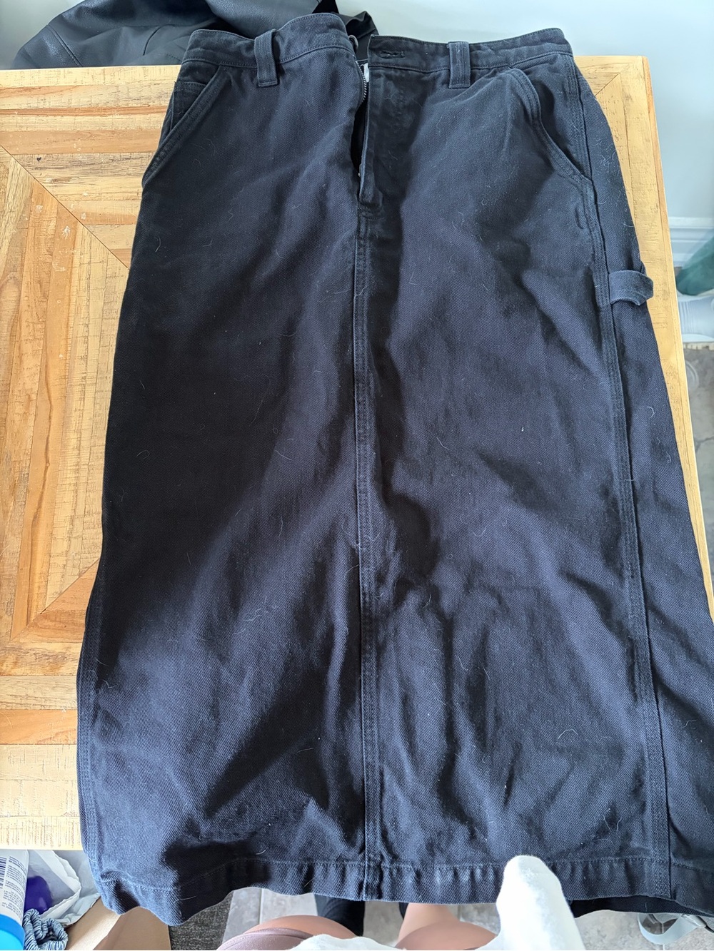 TNA Black High-Rise midi utility skirt with Branded Waist Label